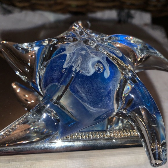 Vtg. Art Glass STARFISH Paperweight Clear, Bubbles, Blue , GLOWS in The Dark - Picture 6 of 11